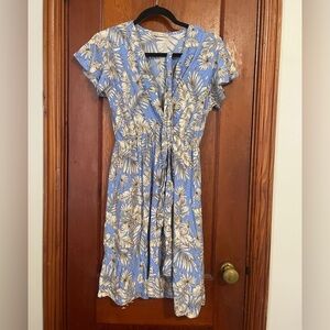 Blue, White and Gold Floral Midi Dress Womens Size S